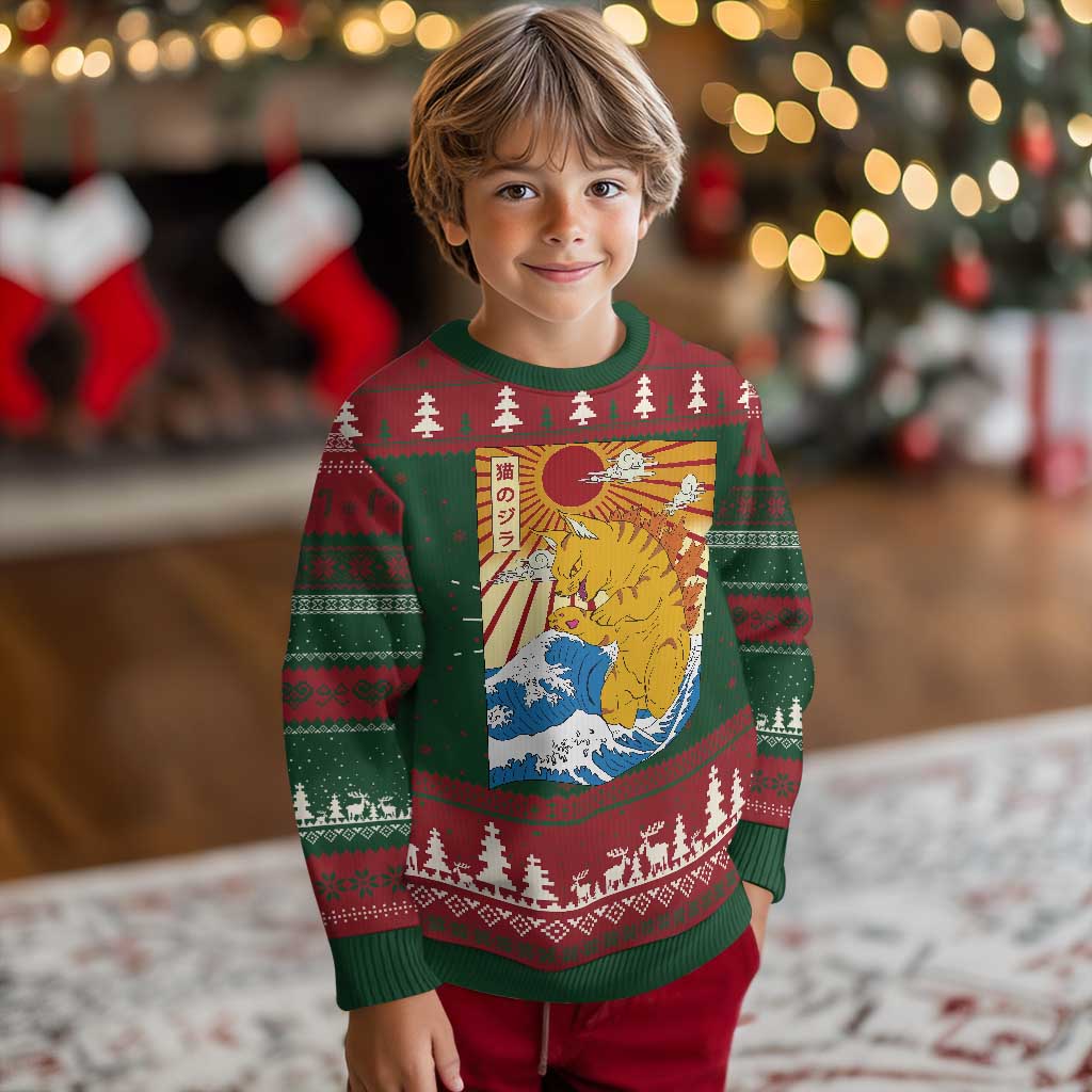 Funny Giant Cat Monster Japanese Anime Kawaii Ugly Christmas Sweater Retro Vintage Japan Inspo Graphic TS02 Christmas Print Your Wear