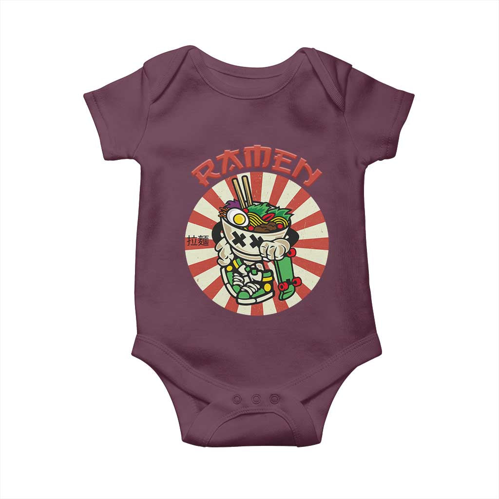 Kawaii Japan Ramen Baby Onesie Cute Skater Japanese Noodles Anime Skateboard Lover TS02 Maroon Print Your Wear