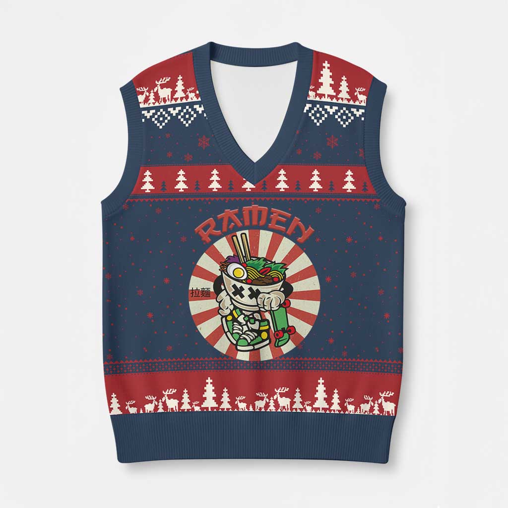 Kawaii Japan Ramen V-Neck Knit Sweater Vest Cute Skater Japanese Noodles Anime Skateboard Lover TS02 Navy Red Print Your Wear