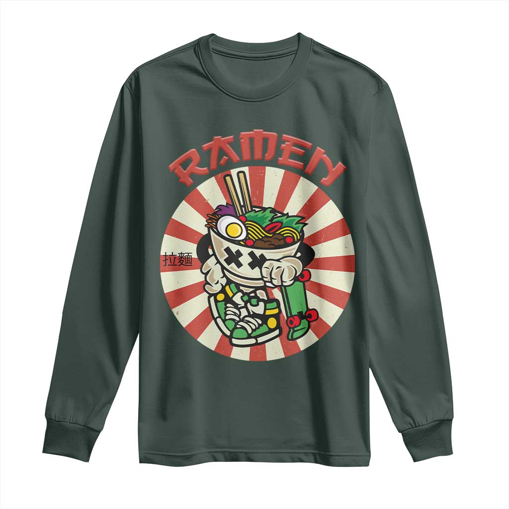 Kawaii Japan Ramen Long Sleeve Shirt Cute Skater Japanese Noodles Anime Skateboard Lover TS02 Dark Forest Green Print Your Wear