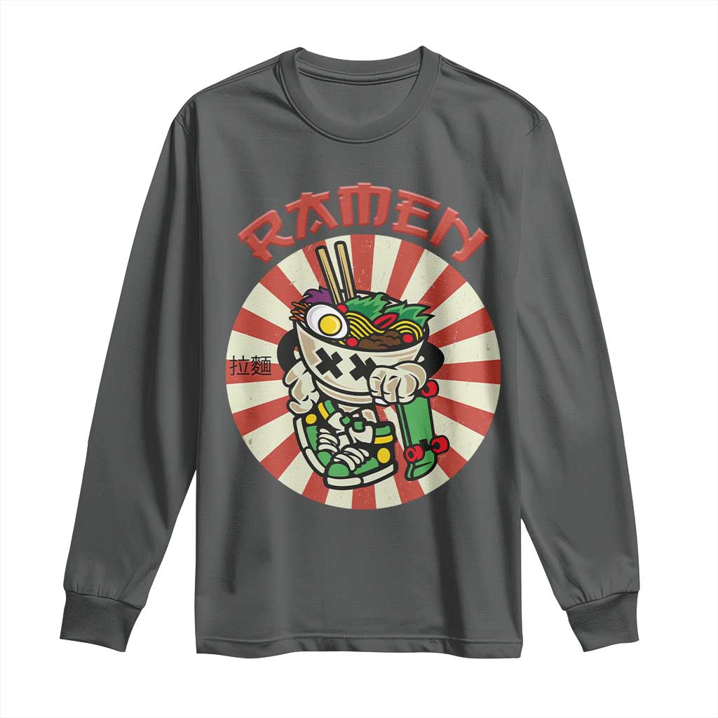 Kawaii Japan Ramen Long Sleeve Shirt Cute Skater Japanese Noodles Anime Skateboard Lover TS02 Dark Heather Print Your Wear