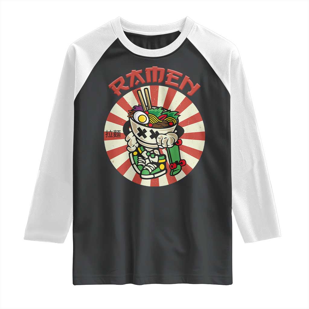 Kawaii Japan Ramen Raglan Shirt Cute Skater Japanese Noodles Anime Skateboard Lover TS02 Black White Print Your Wear