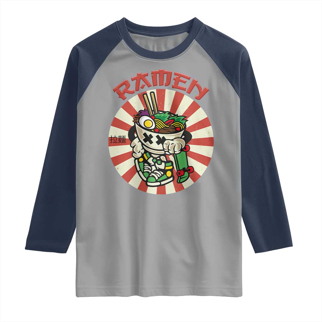 Kawaii Japan Ramen Raglan Shirt Cute Skater Japanese Noodles Anime Skateboard Lover TS02 Sport Gray Navy Print Your Wear