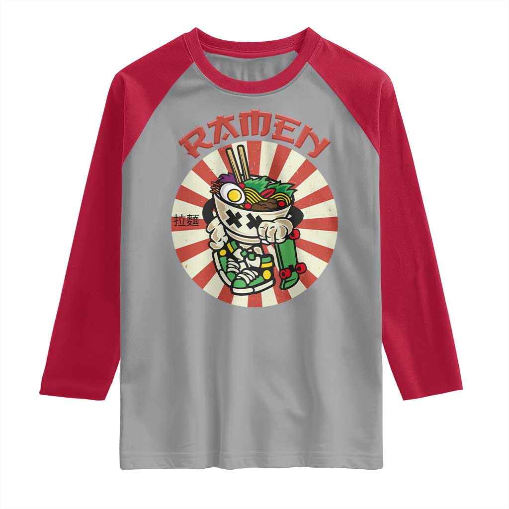 Kawaii Japan Ramen Raglan Shirt Cute Skater Japanese Noodles Anime Skateboard Lover TS02 Sport Gray Red Print Your Wear