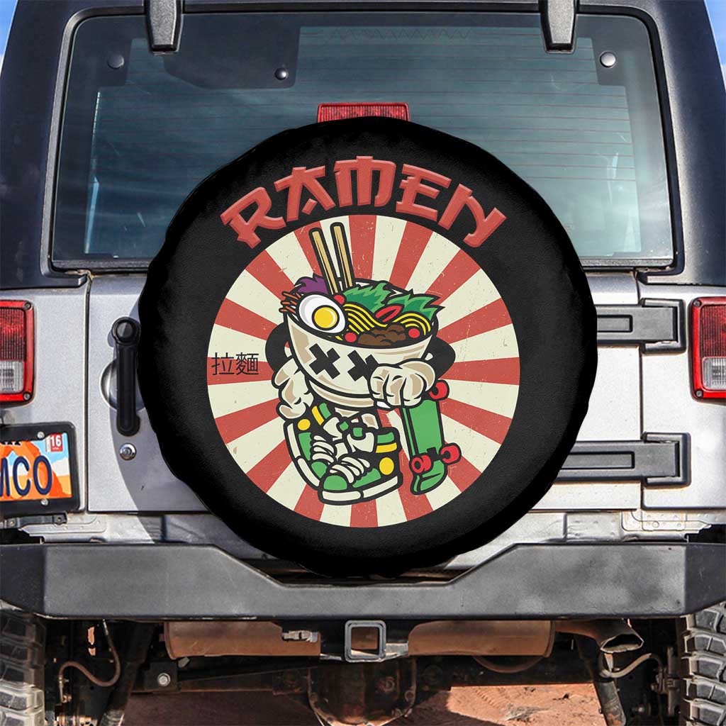 Kawaii Japan Ramen Spare Tire Cover Cute Skater Japanese Noodles Anime Skateboard Lover TS02 No hole Black Print Your Wear