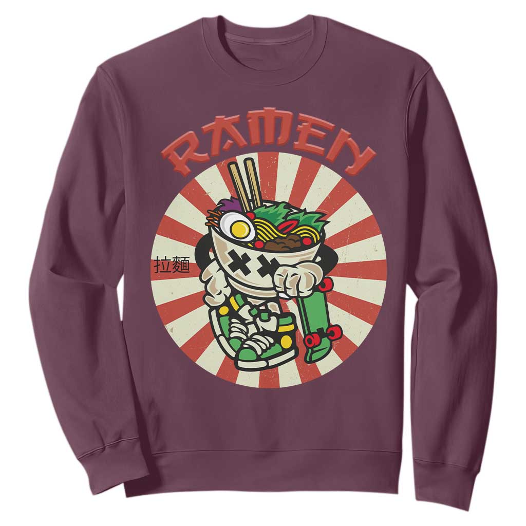 Kawaii Japan Ramen Sweatshirt Cute Skater Japanese Noodles Anime Skateboard Lover TS02 Maroon Print Your Wear