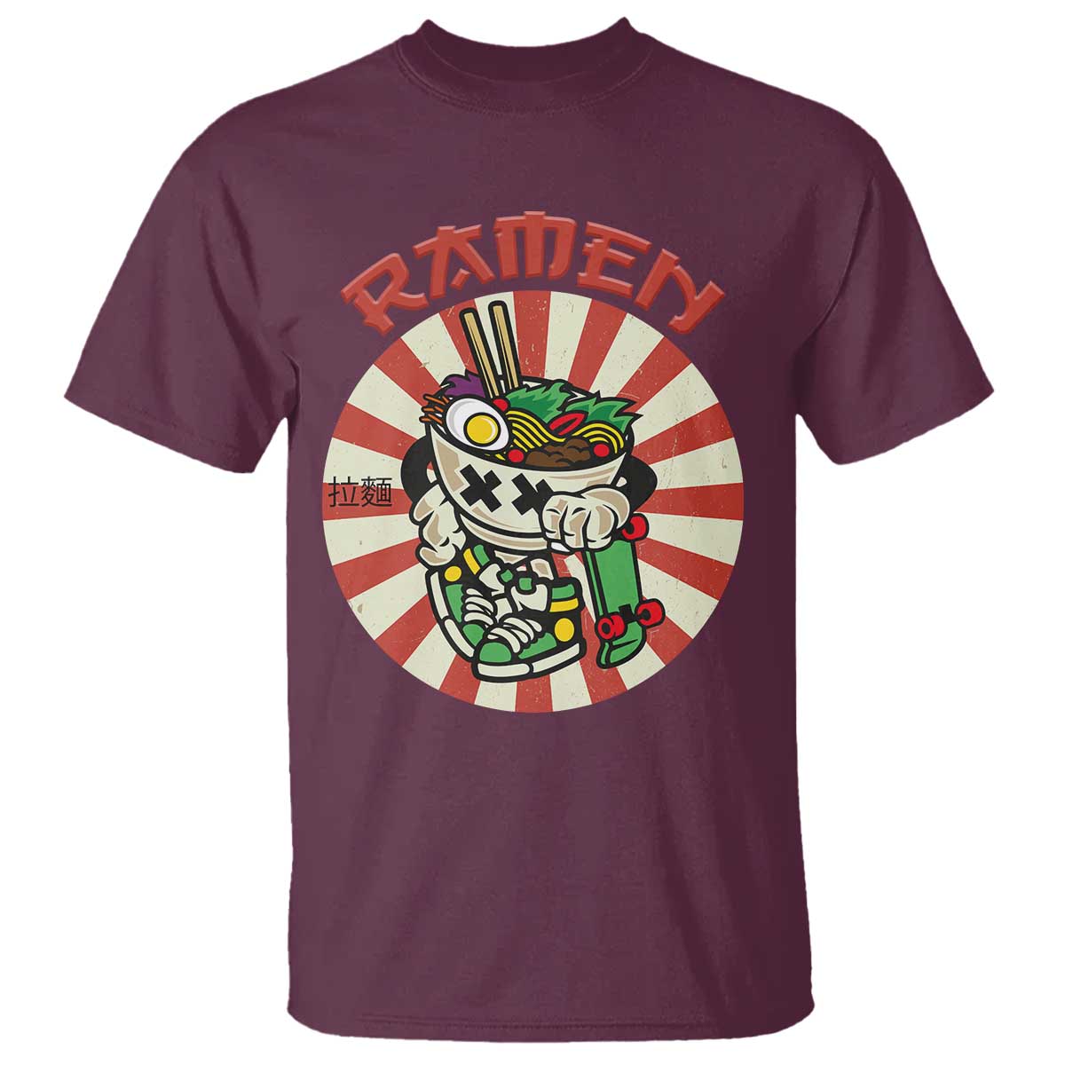 Kawaii Japan Ramen T Shirt Cute Skater Japanese Noodles Anime Skateboard Lover TS02 Maroon Print Your Wear