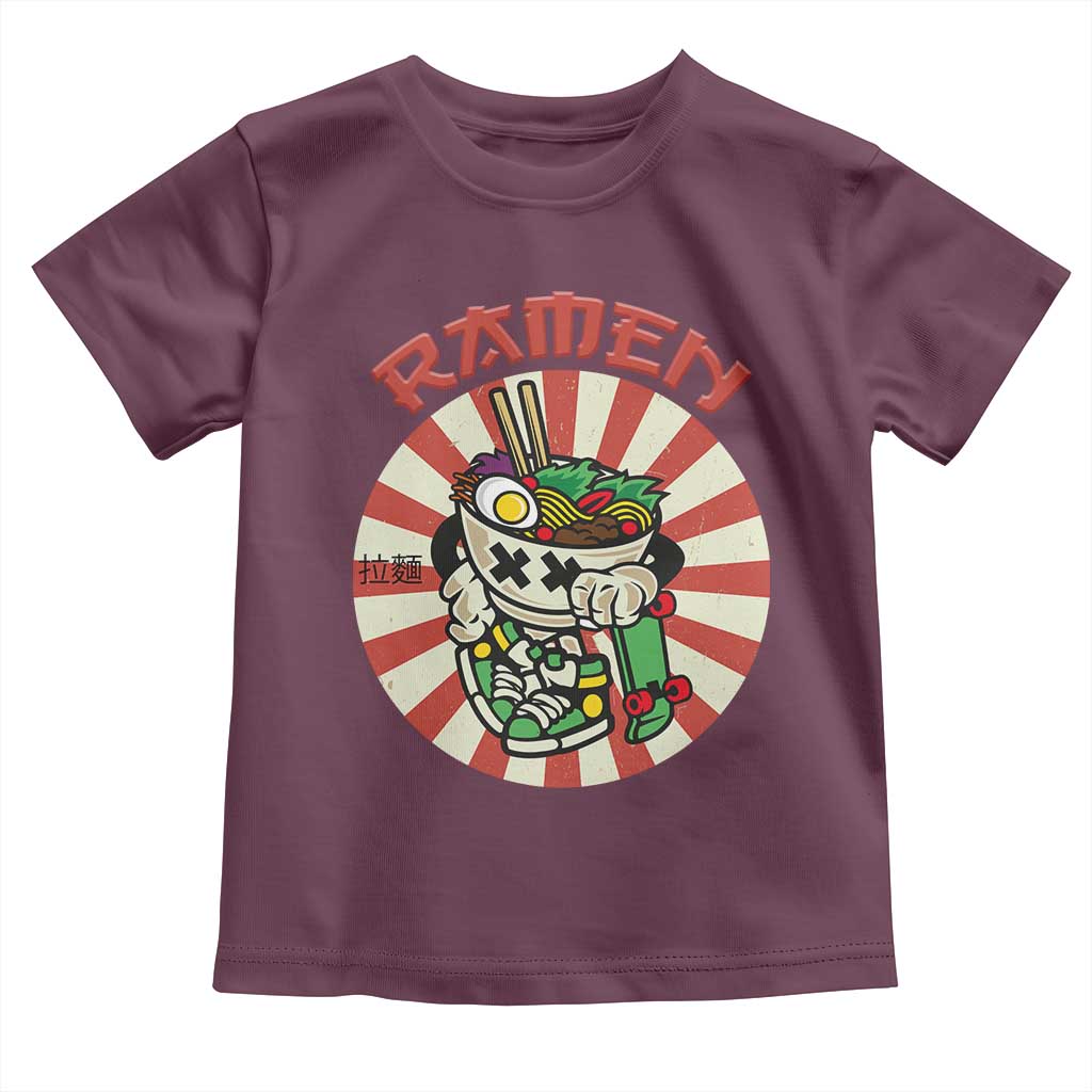 Kawaii Japan Ramen Toddler T Shirt Cute Skater Japanese Noodles Anime Skateboard Lover TS02 Maroon Print Your Wear