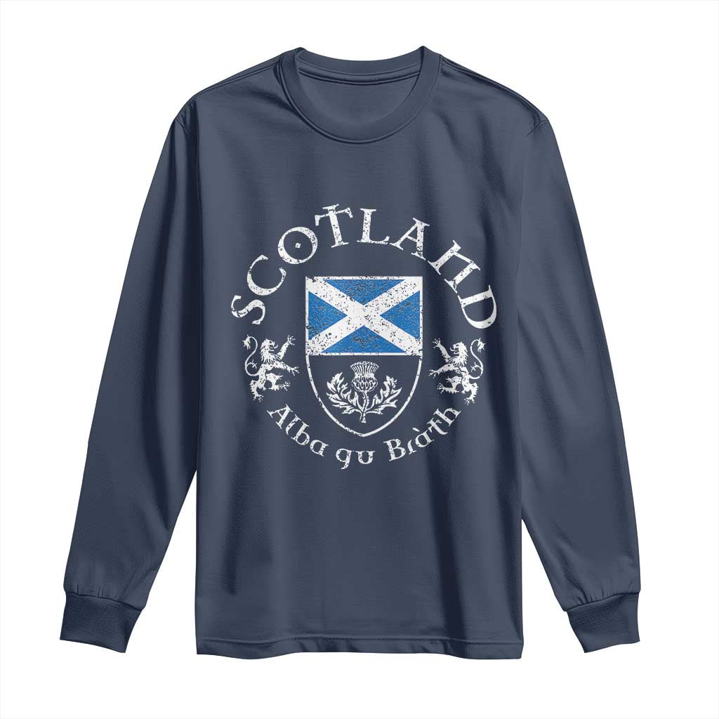 Scotland Alba gu Brath Scottish Thistle Emblem Long Sleeve Shirt Distressed Vintage Scottish Heritage Pride