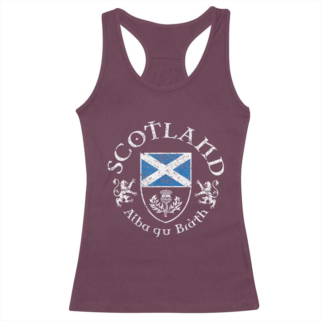 Scotland Alba gu Brath Scottish Thistle Emblem Racerback Tank Top Distressed Vintage Scottish Heritage Pride