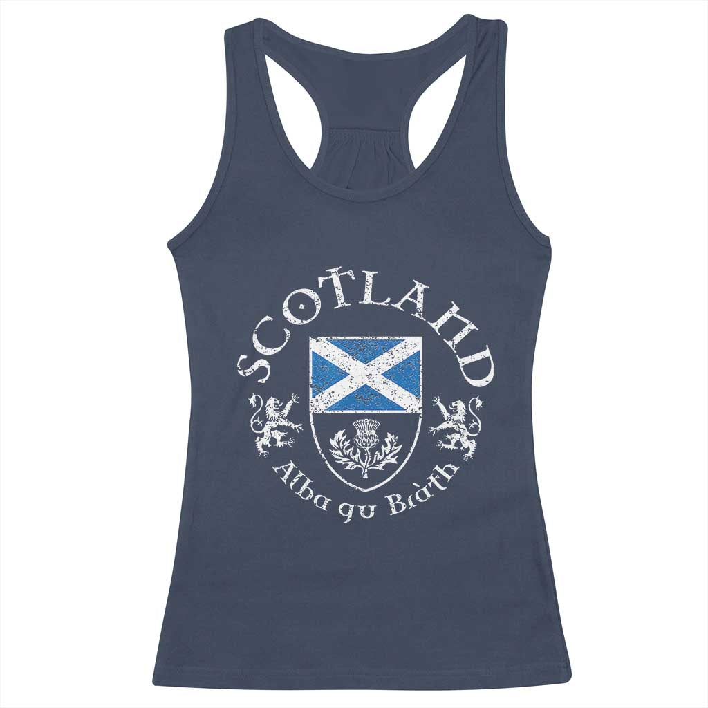 Scotland Alba gu Brath Scottish Thistle Emblem Racerback Tank Top Distressed Vintage Scottish Heritage Pride