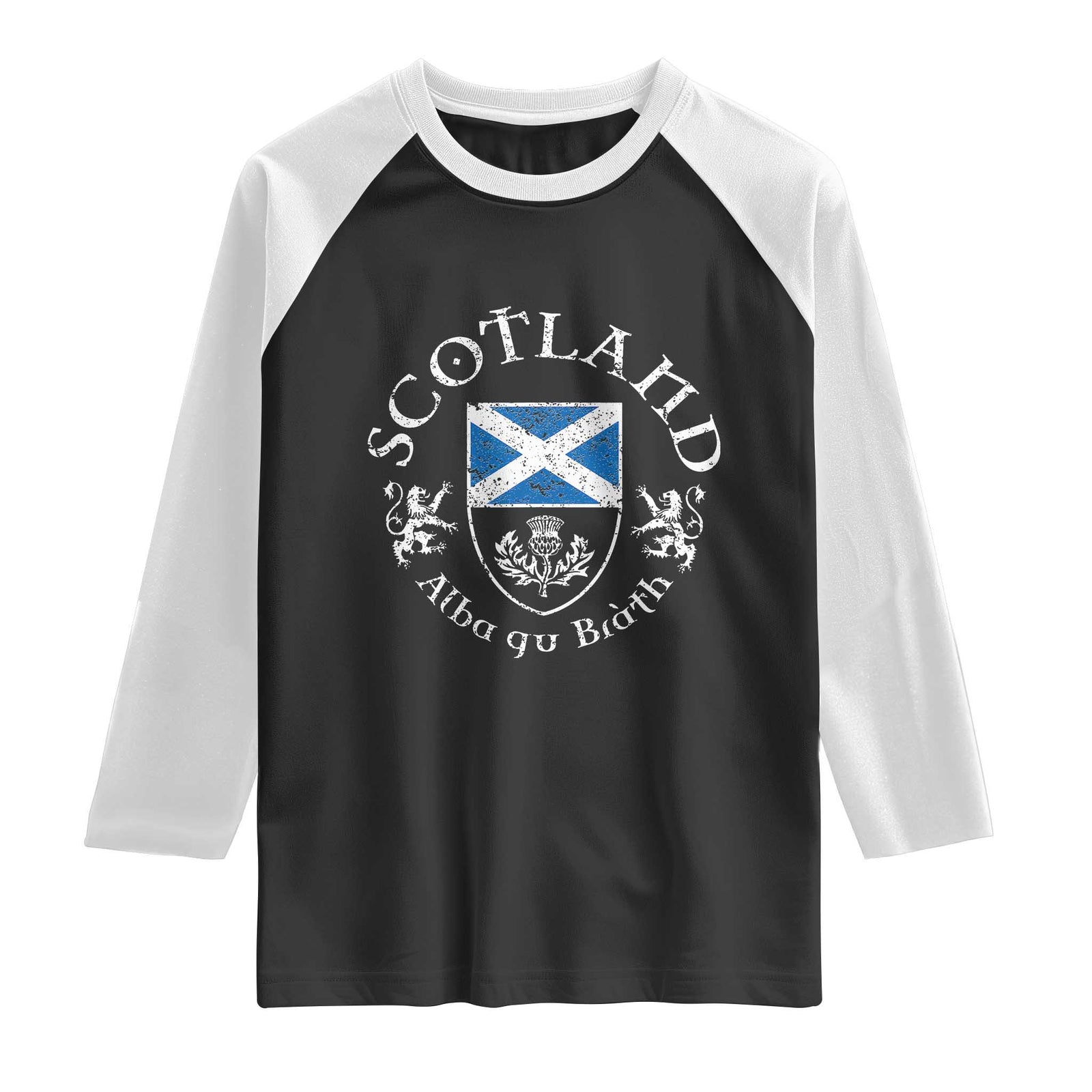 Scotland Alba gu Brath Scottish Thistle Emblem Raglan Shirt Distressed Vintage Scottish Heritage Pride TS02 Black White Print Your Wear