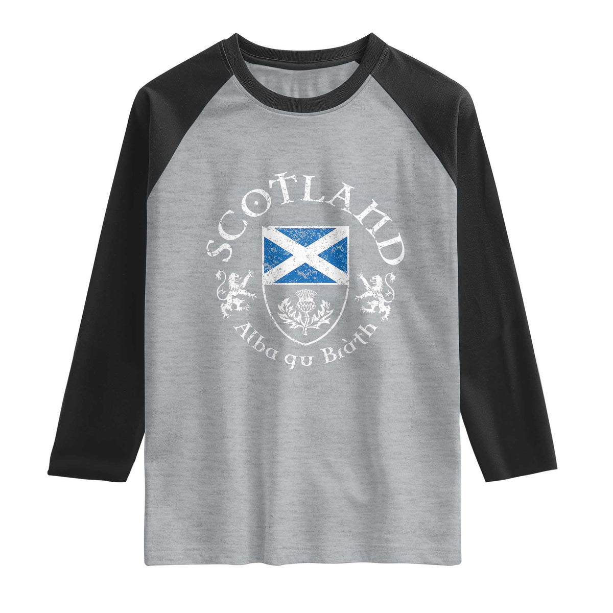 Scotland Alba gu Brath Scottish Thistle Emblem Raglan Shirt Distressed Vintage Scottish Heritage Pride