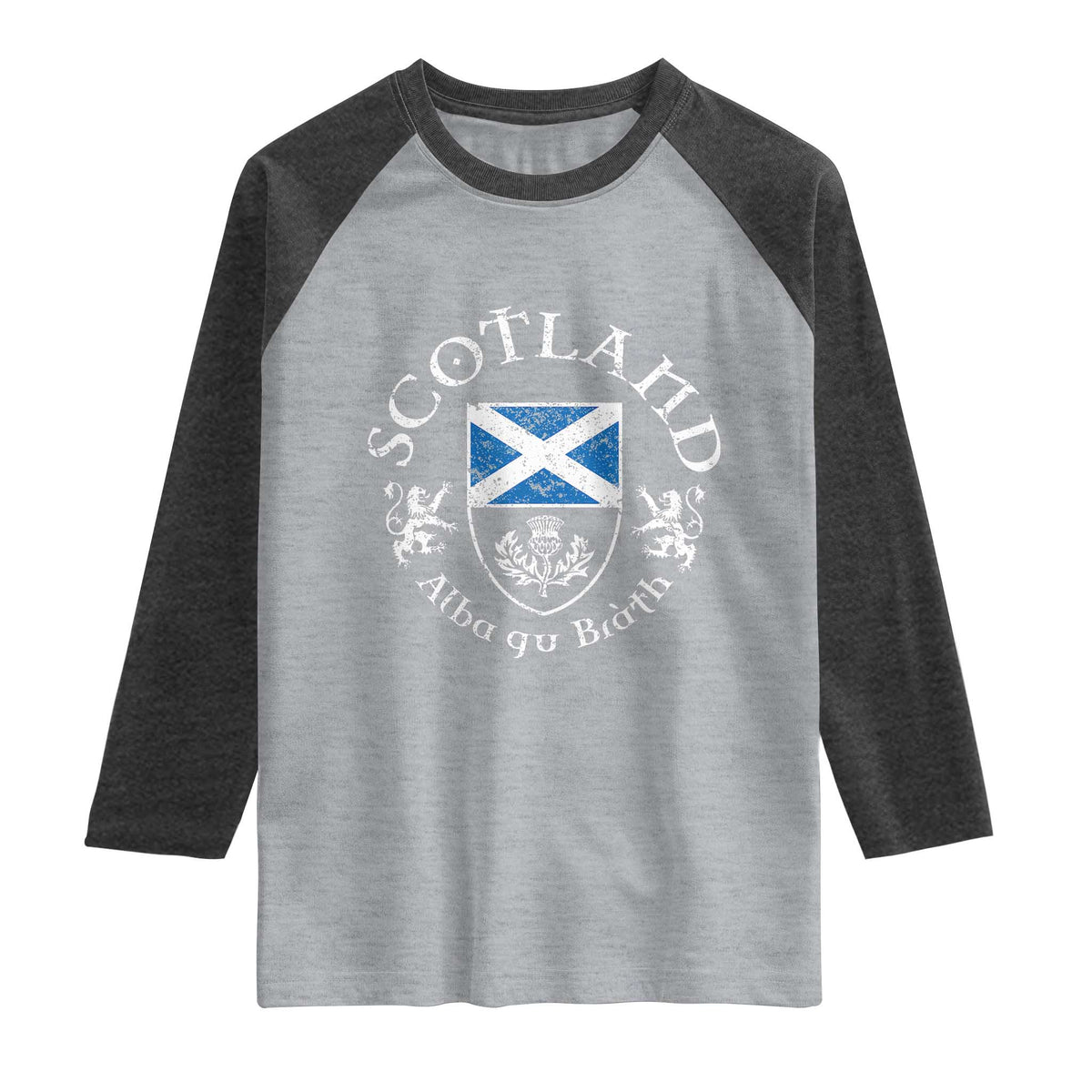 Scotland Alba gu Brath Scottish Thistle Emblem Raglan Shirt Distressed Vintage Scottish Heritage Pride