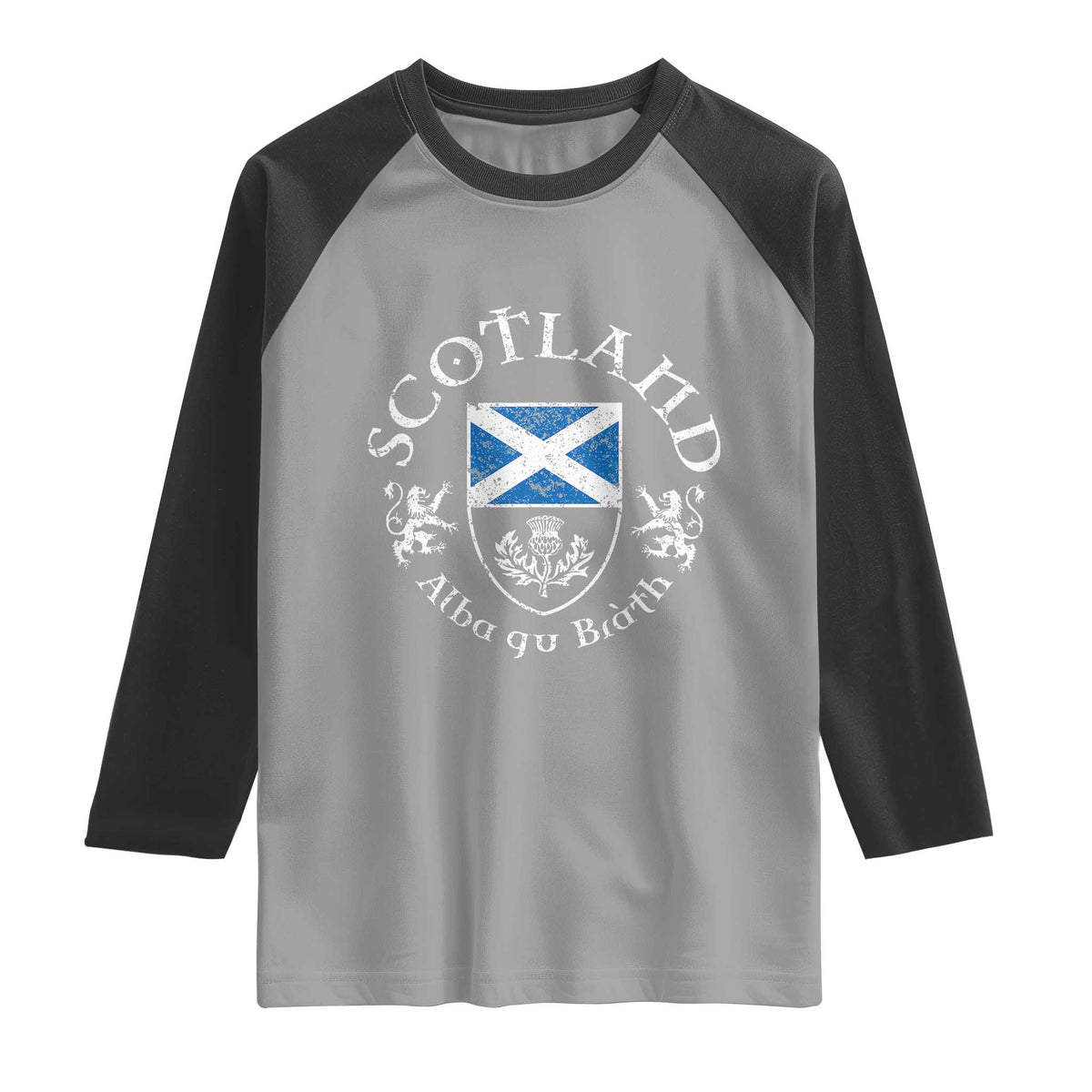 Scotland Alba gu Brath Scottish Thistle Emblem Raglan Shirt Distressed Vintage Scottish Heritage Pride
