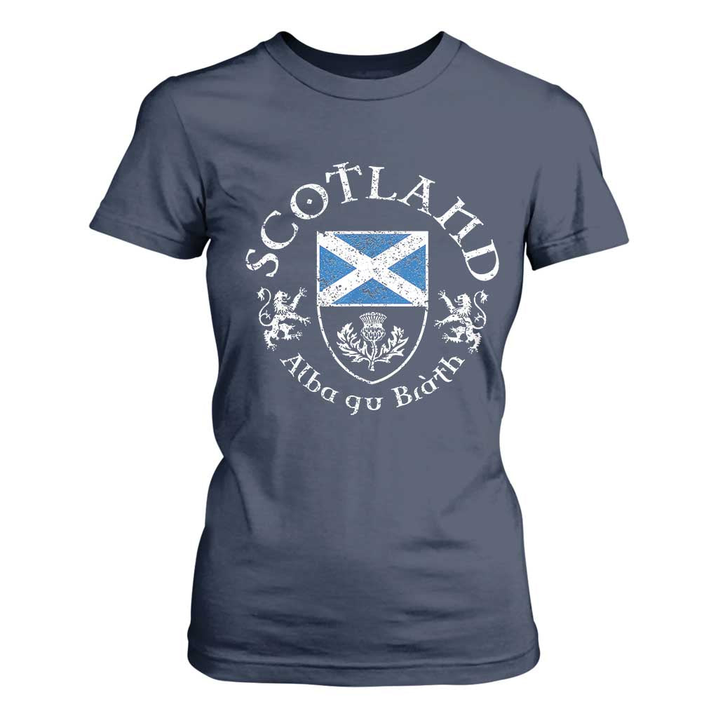 Scotland Alba gu Brath Scottish Thistle Emblem T Shirt For Women Distressed Vintage Scottish Heritage Pride TS02 Navy Print Your Wear