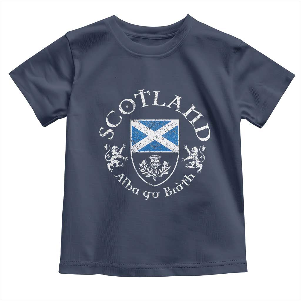 Scotland Alba gu Brath Scottish Thistle Emblem Toddler T Shirt Distressed Vintage Scottish Heritage Pride TS02 Navy Print Your Wear