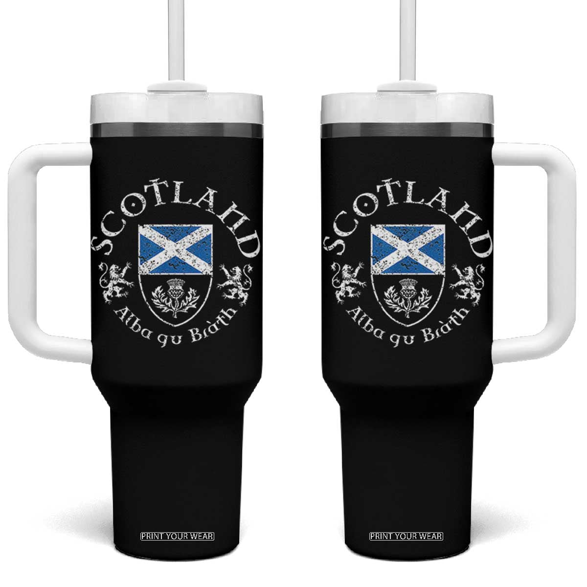 Scotland Alba gu Brath Scottish Thistle Emblem Tumbler With Handle Distressed Vintage Scottish Heritage Pride