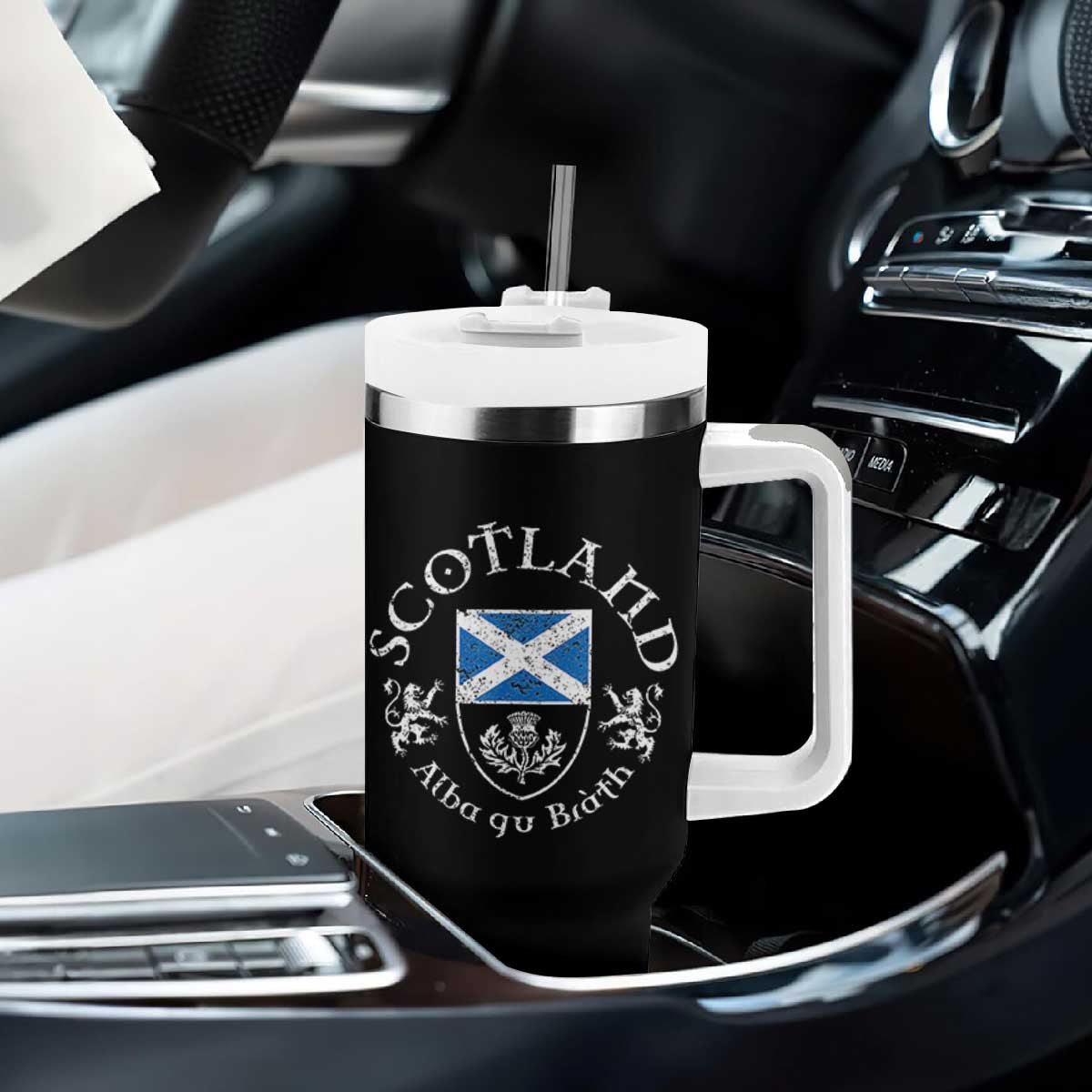 Scotland Alba gu Brath Scottish Thistle Emblem Tumbler With Handle Distressed Vintage Scottish Heritage Pride