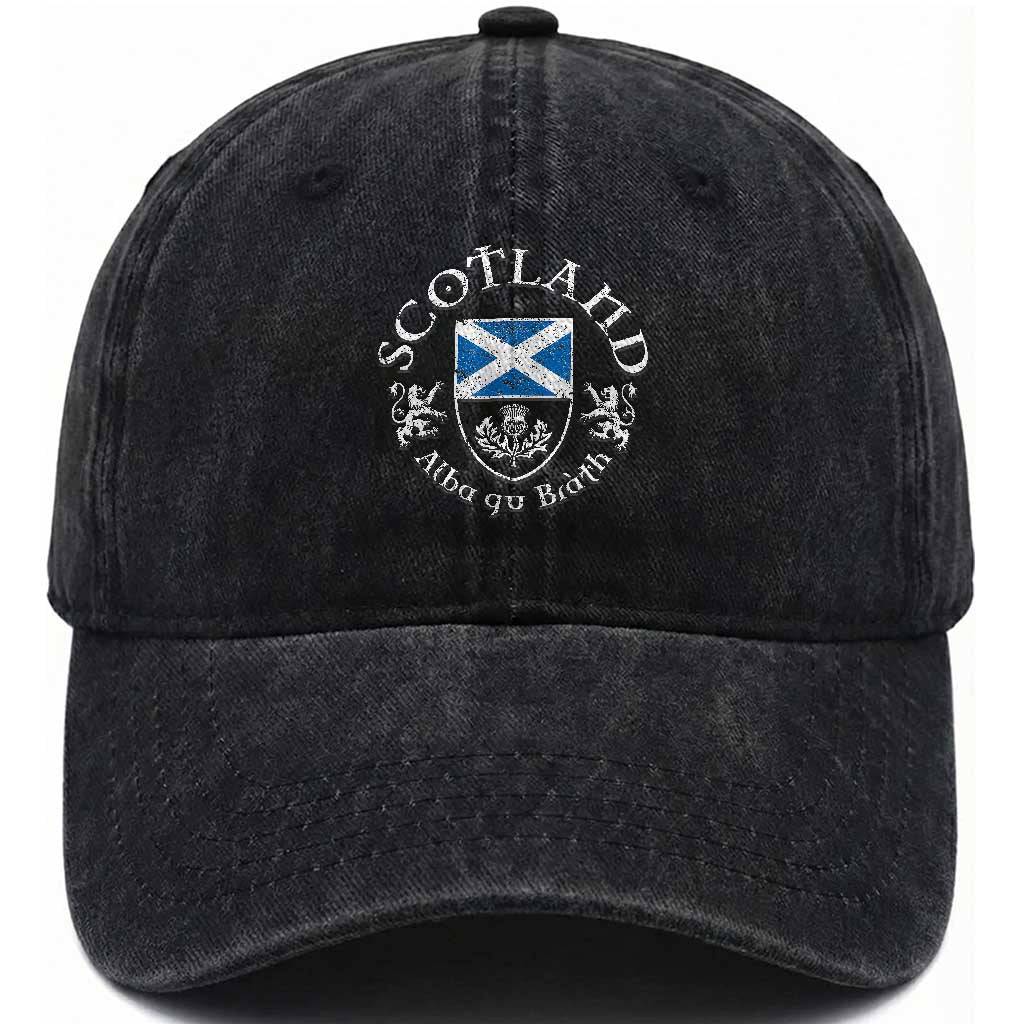 Scotland Alba gu Brath Scottish Thistle Emblem Washed Cotton Baseball Cap Distressed Vintage Scottish Heritage Pride