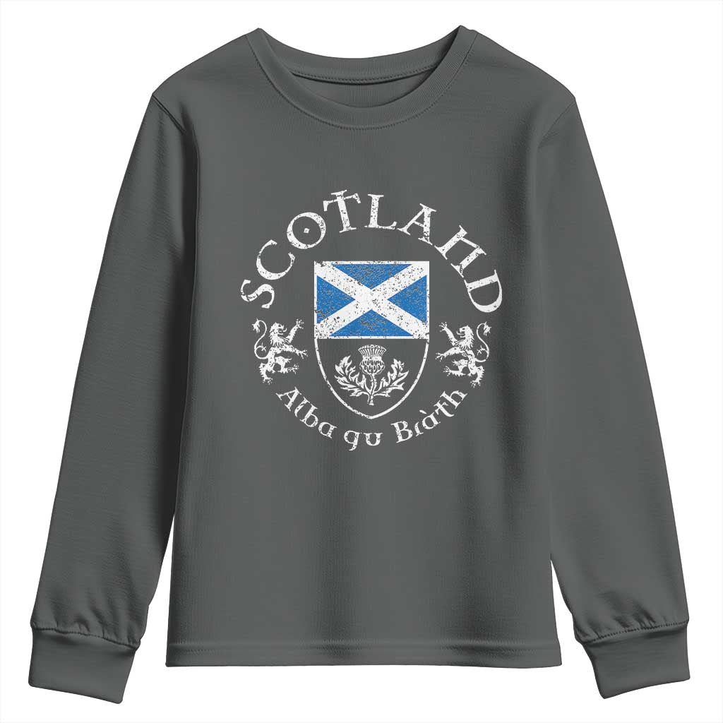 Scotland Alba gu Brath Scottish Thistle Emblem Youth Sweatshirt Distressed Vintage Scottish Heritage Pride
