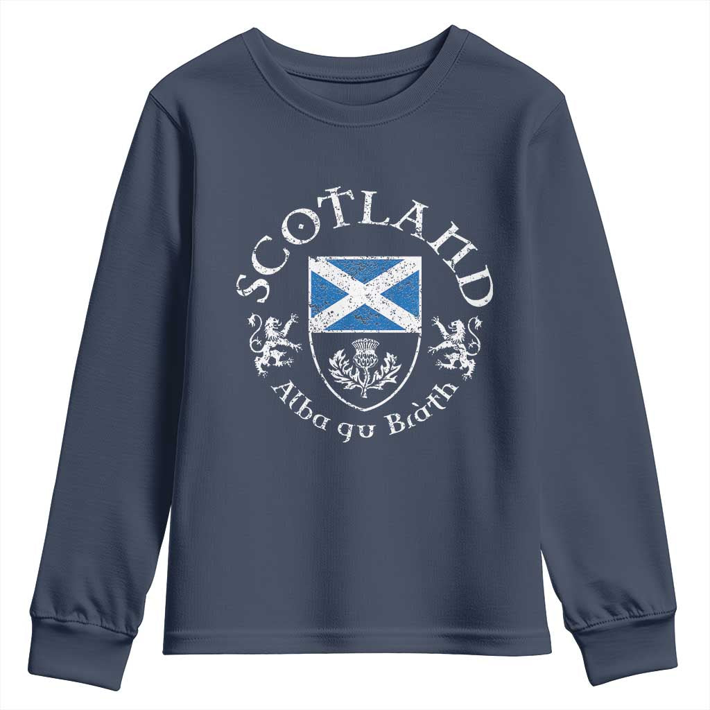 Scotland Alba gu Brath Scottish Thistle Emblem Youth Sweatshirt Distressed Vintage Scottish Heritage Pride