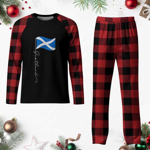 Scotland Saltire Waving Flag Plaid Pajama Set Minimalist Scottish Heritage Pride