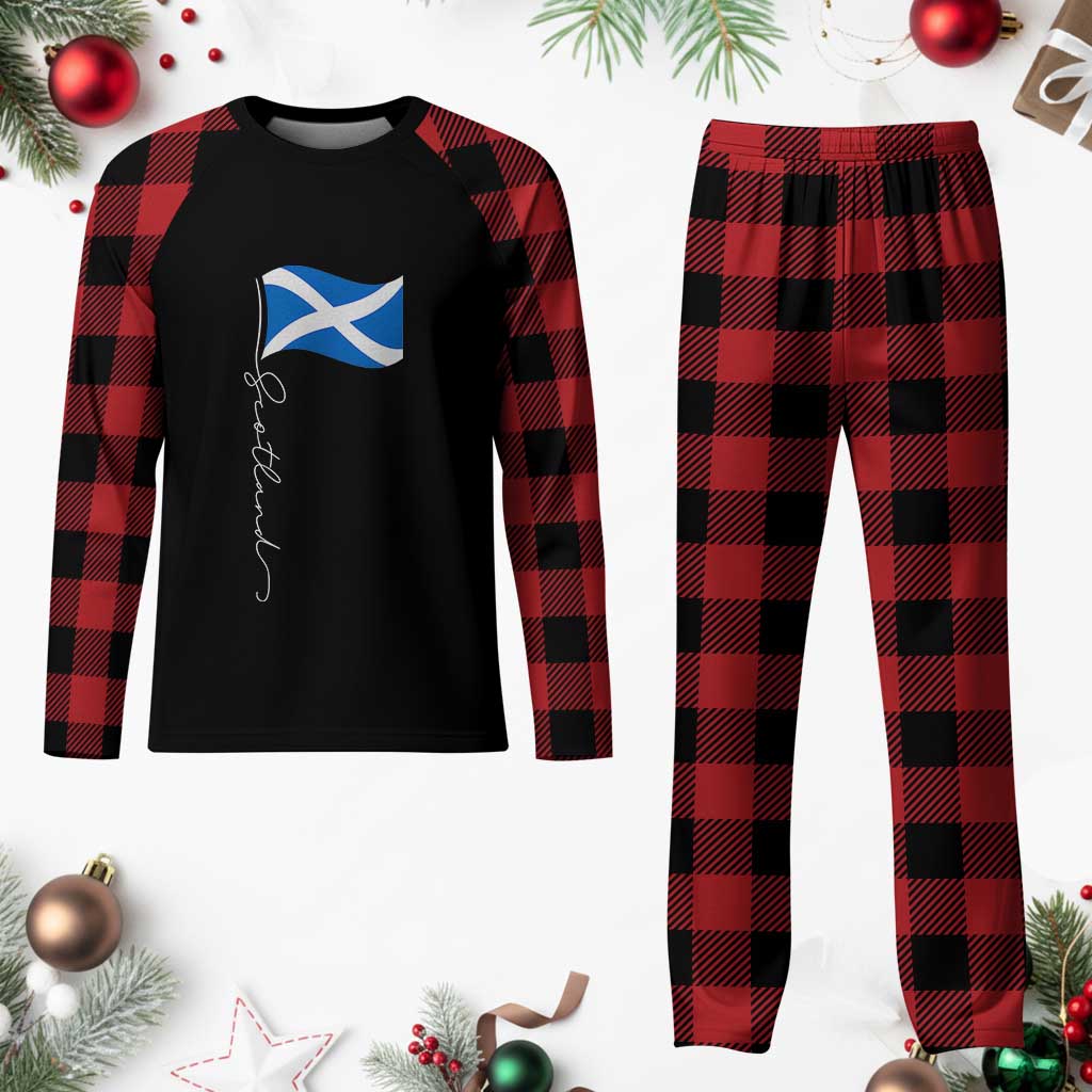Scotland Saltire Waving Flag Plaid Pajama Set Minimalist Scottish Heritage Pride TS02 Buffalo Plaid Print Your Wear