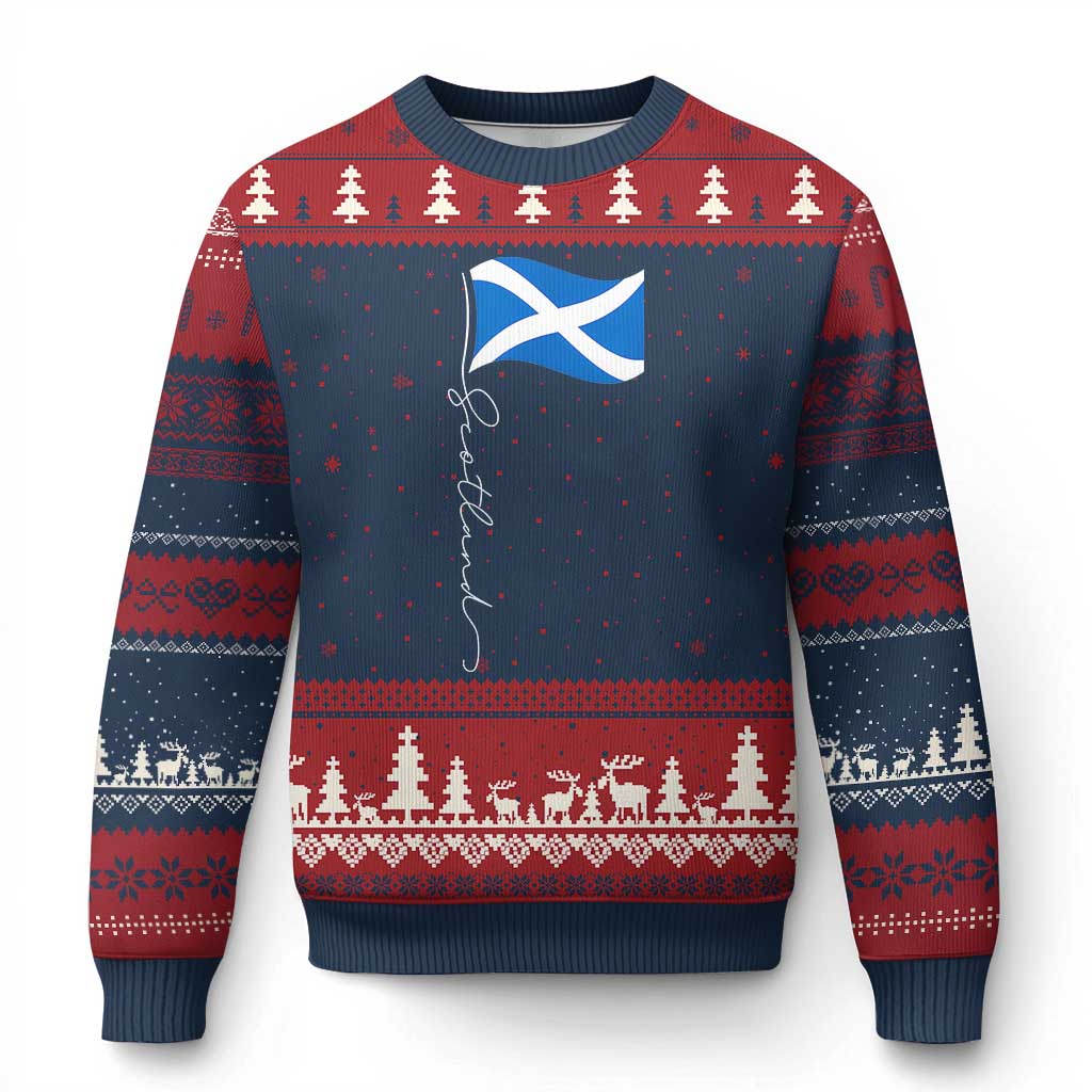 Scotland Saltire Waving Flag Ugly Christmas Sweater Minimalist Scottish Heritage Pride