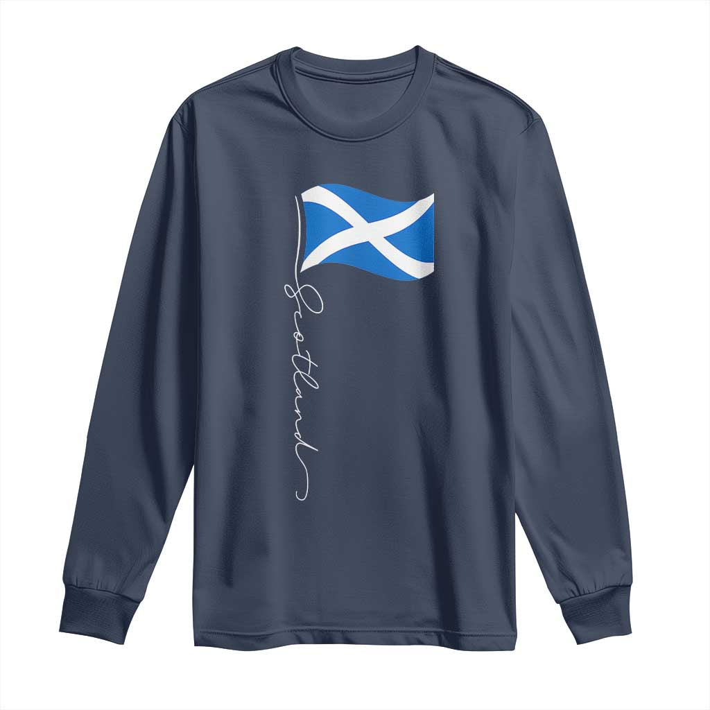 Scotland Saltire Waving Flag Long Sleeve Shirt Minimalist Scottish Heritage Pride