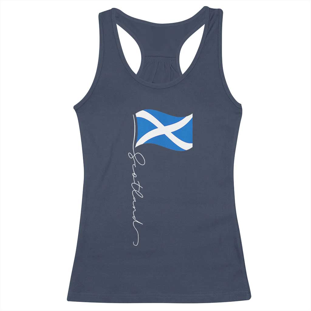 Scotland Saltire Waving Flag Racerback Tank Top Minimalist Scottish Heritage Pride TS02 Navy Print Your Wear
