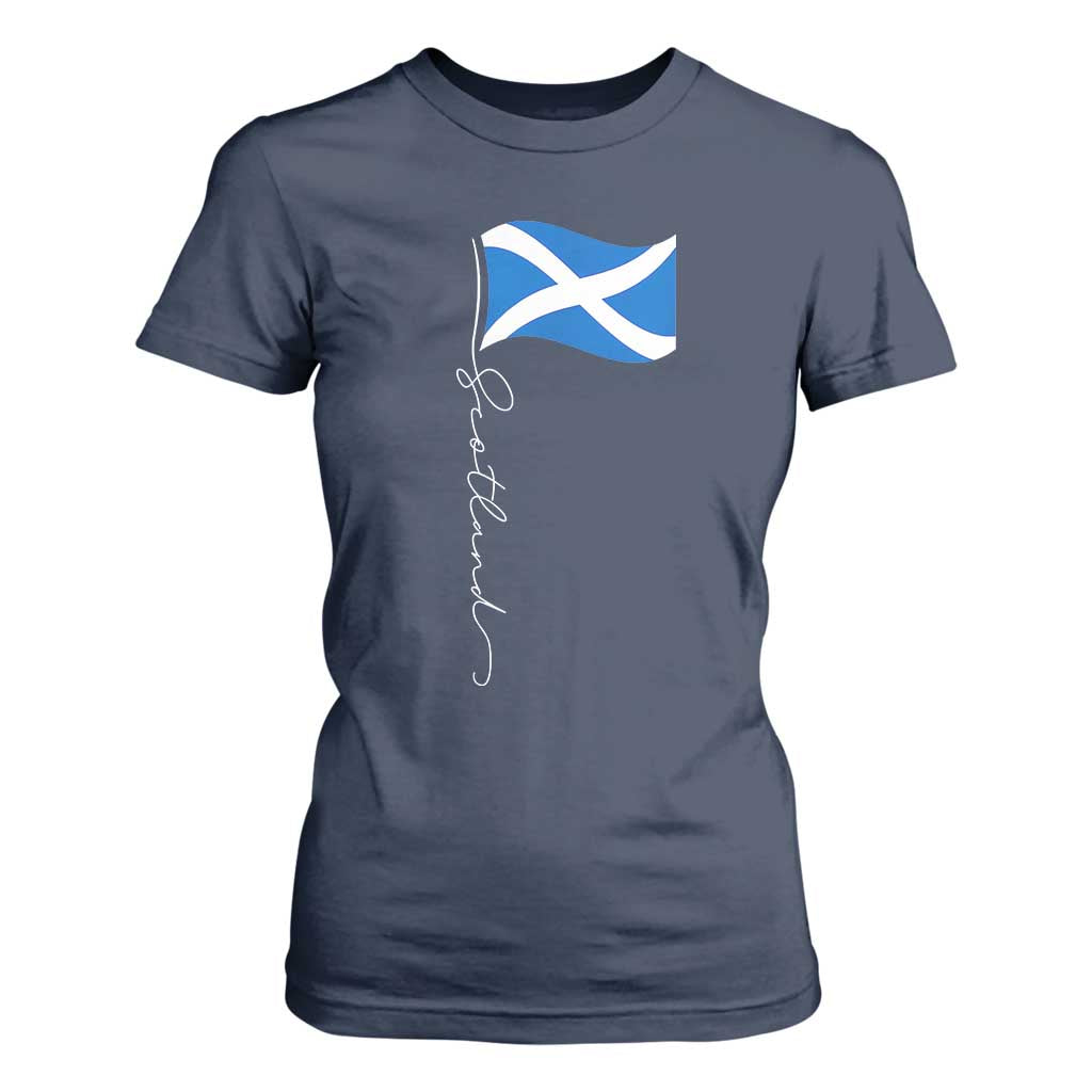 Scotland Saltire Waving Flag T Shirt For Women Minimalist Scottish Heritage Pride TS02 Navy Print Your Wear