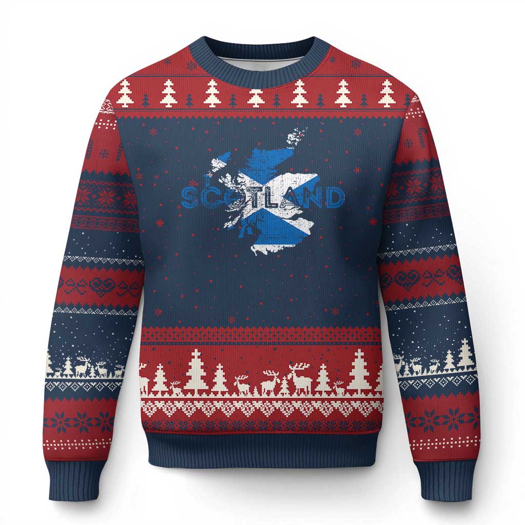 Scotland Map Saltire Flag Scottish Heritage Ugly Christmas Sweater Vintage Country Pride TS02 Navy Red Print Your Wear