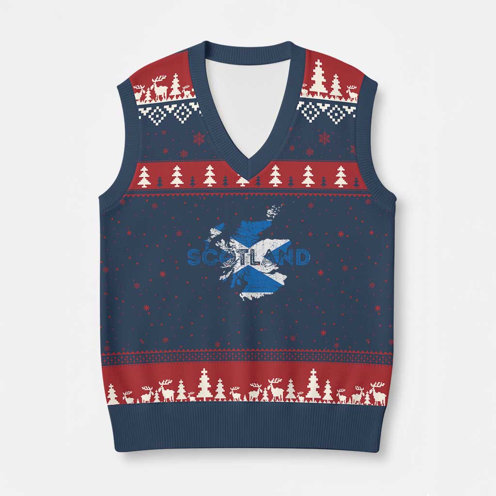 Scotland Map Saltire Flag Scottish Heritage V-Neck Knit Sweater Vest Vintage Country Pride TS02 Navy Red Print Your Wear