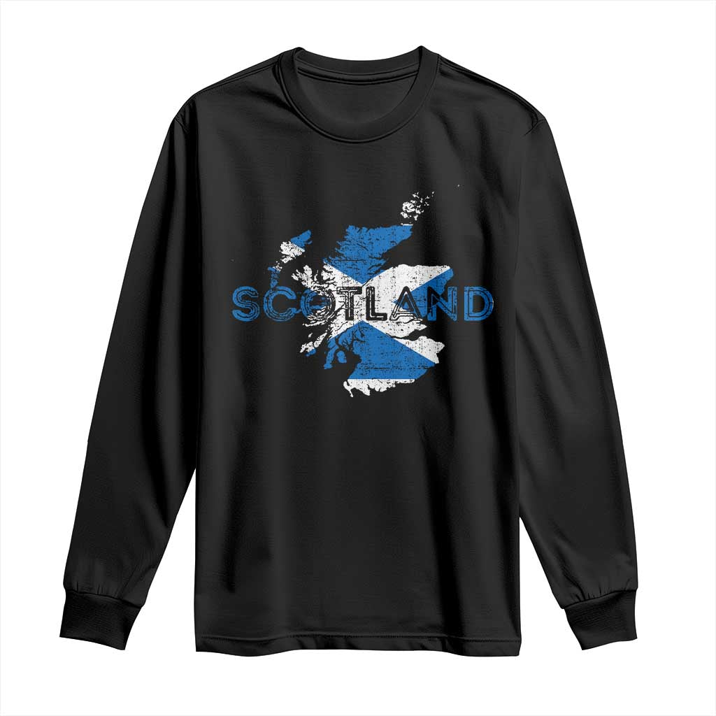 Scotland Map Saltire Flag Scottish Heritage Long Sleeve Shirt Vintage Country Pride