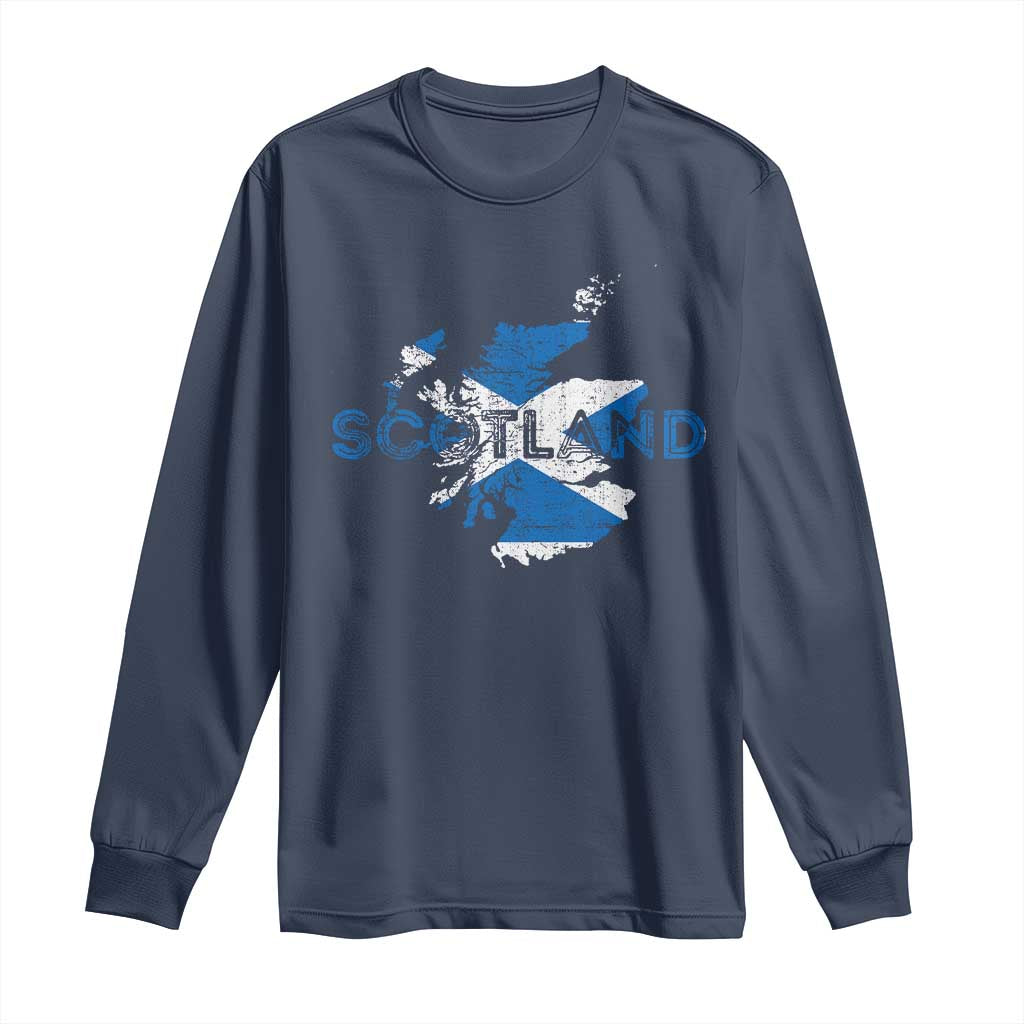 Scotland Map Saltire Flag Scottish Heritage Long Sleeve Shirt Vintage Country Pride TS02 Navy Print Your Wear