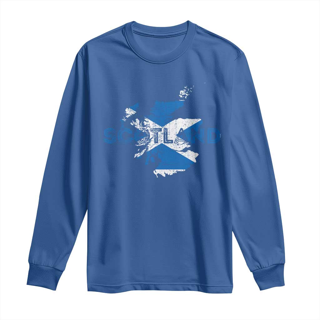 Scotland Map Saltire Flag Scottish Heritage Long Sleeve Shirt Vintage Country Pride