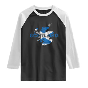 Scotland Map Saltire Flag Scottish Heritage Raglan Shirt Vintage Country Pride
