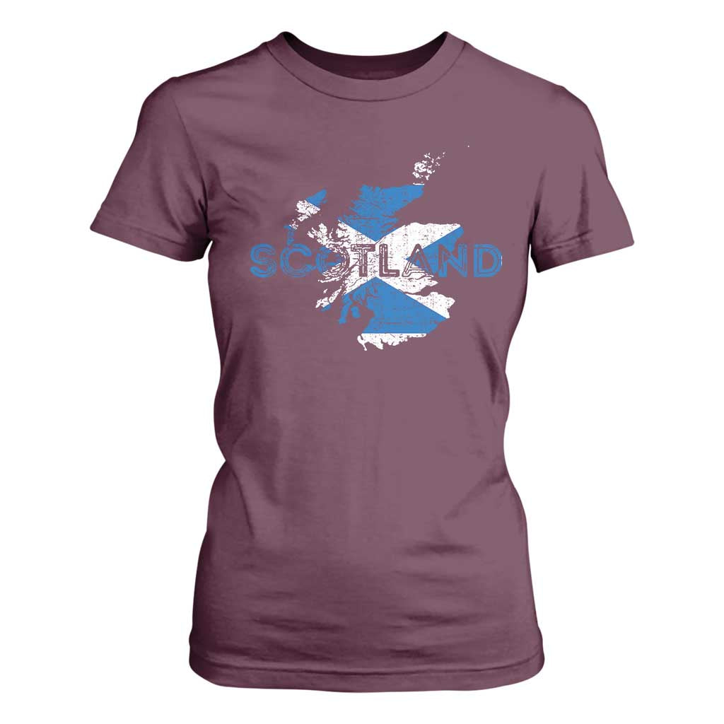 Scotland Map Saltire Flag Scottish Heritage T Shirt For Women Vintage Country Pride