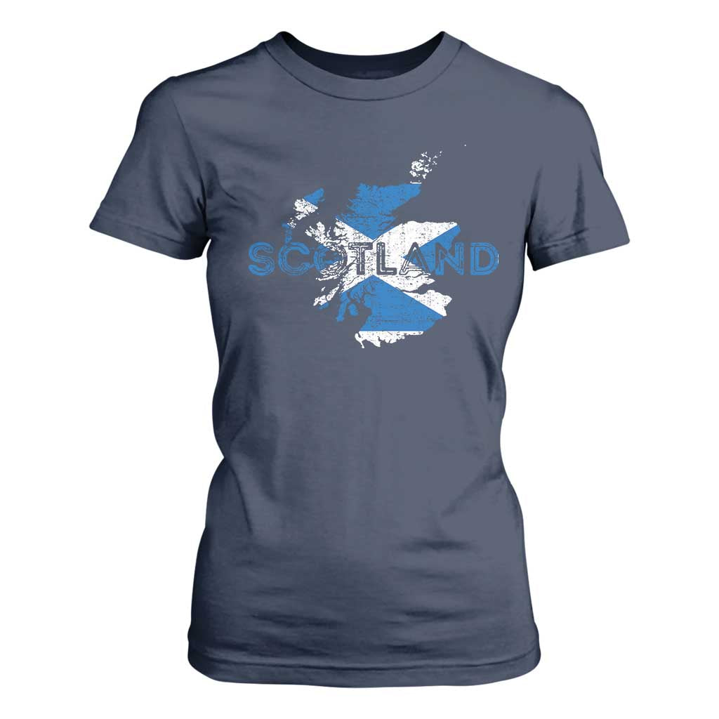 Scotland Map Saltire Flag Scottish Heritage T Shirt For Women Vintage Country Pride