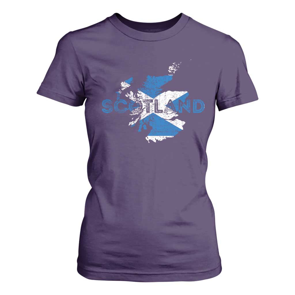 Scotland Map Saltire Flag Scottish Heritage T Shirt For Women Vintage Country Pride