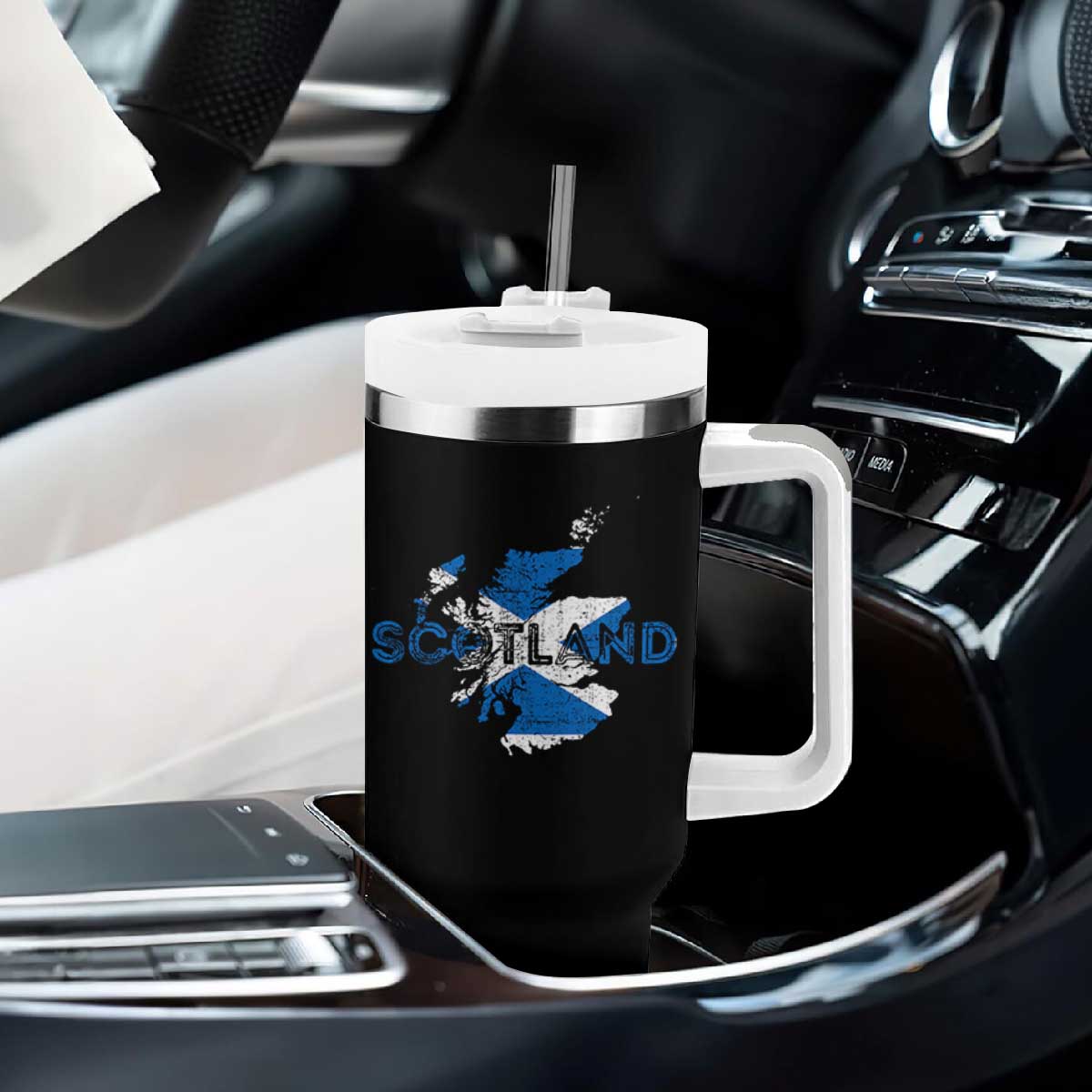 Scotland Map Saltire Flag Scottish Heritage Tumbler With Handle Vintage Country Pride