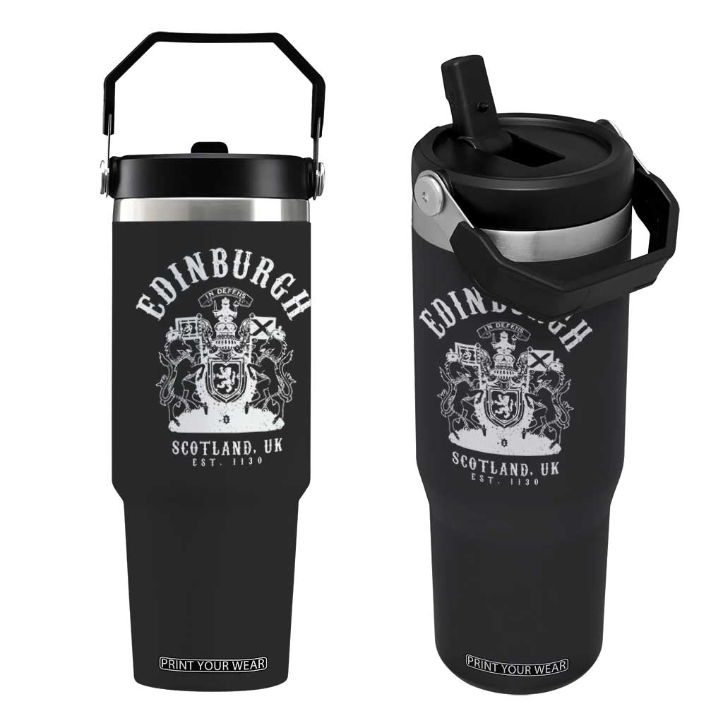 Edinburgh Scotland UK Est 1130 Flip Straw Tumbler Royal Coat of Arms In Defens Historic Crest Graphic