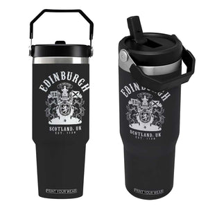 Edinburgh Scotland UK Est 1130 Flip Straw Tumbler Royal Coat of Arms In Defens Historic Crest Graphic