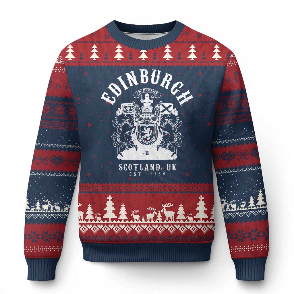Edinburgh Scotland UK Est 1130 Ugly Christmas Sweater Royal Coat of Arms In Defens Historic Crest Graphic