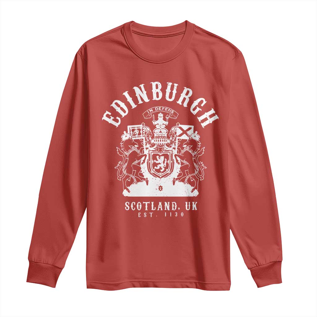 Edinburgh Scotland UK Est 1130 Long Sleeve Shirt Royal Coat of Arms In Defens Historic Crest Graphic