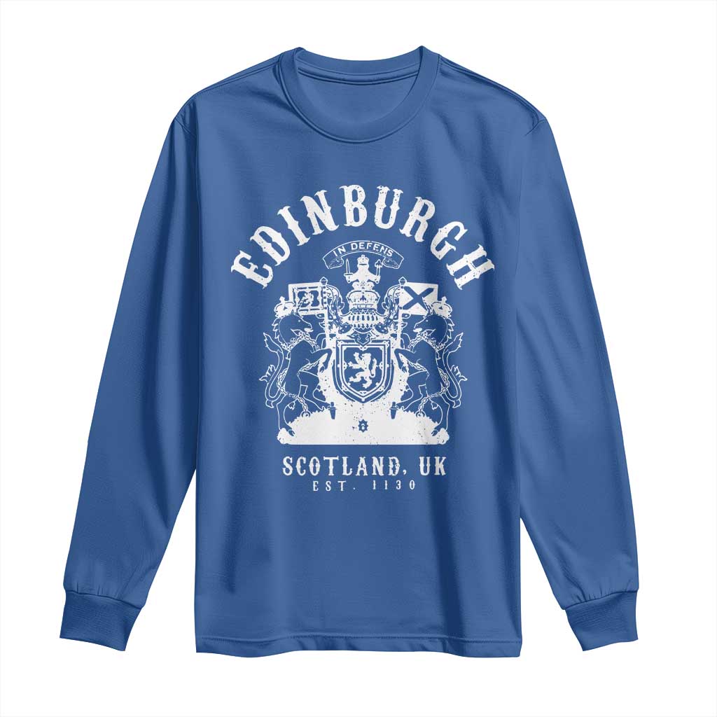 Edinburgh Scotland UK Est 1130 Long Sleeve Shirt Royal Coat of Arms In Defens Historic Crest Graphic
