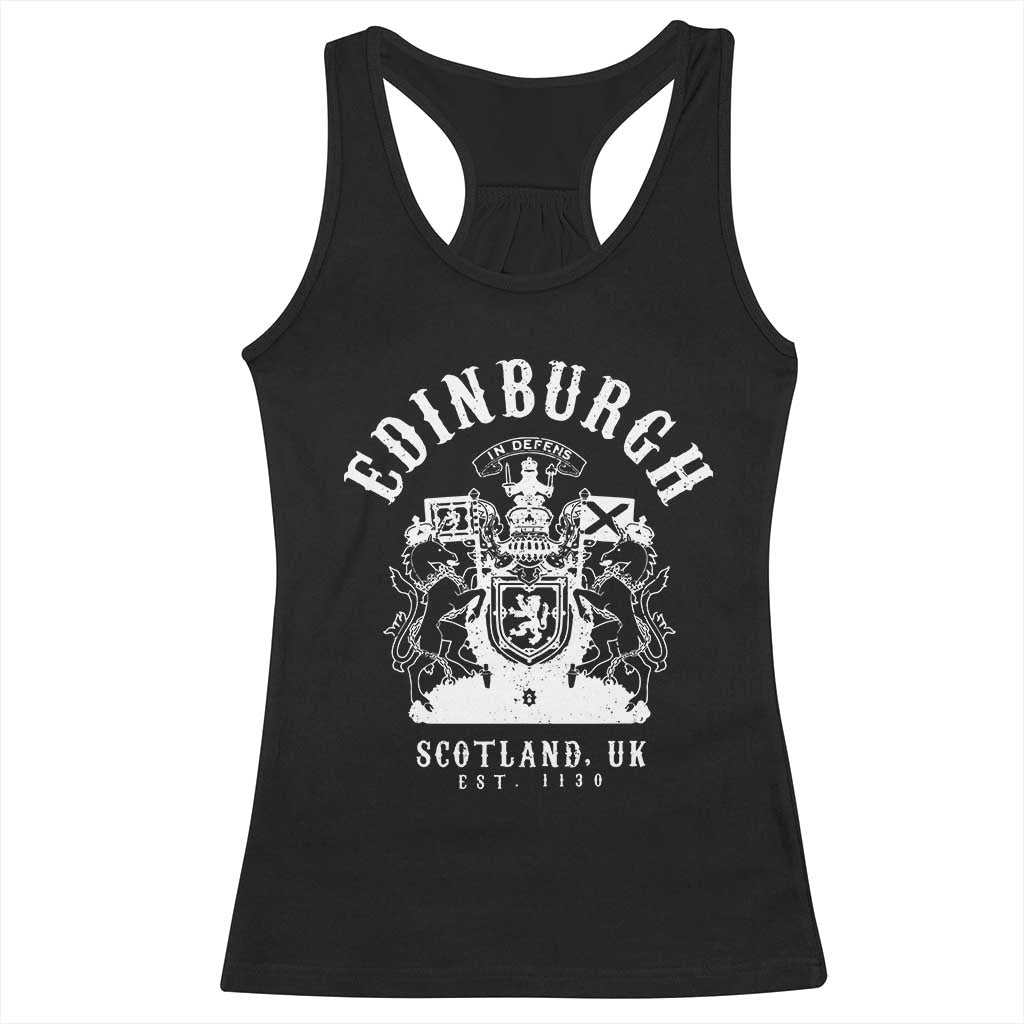 Edinburgh Scotland UK Est 1130 Racerback Tank Top Royal Coat of Arms In Defens Historic Crest Graphic