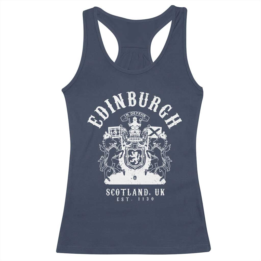 Edinburgh Scotland UK Est 1130 Racerback Tank Top Royal Coat of Arms In Defens Historic Crest Graphic
