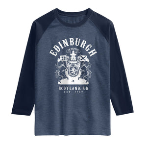 Edinburgh Scotland UK Est 1130 Raglan Shirt Royal Coat of Arms In Defens Historic Crest Graphic
